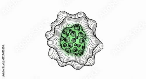 Abstract rendering of layered organic forms with detailed internal spherical structures