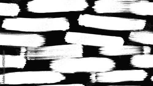 Bold black and white seamless pattern with thick horizontal brush strokes for modern textile and graphic design.