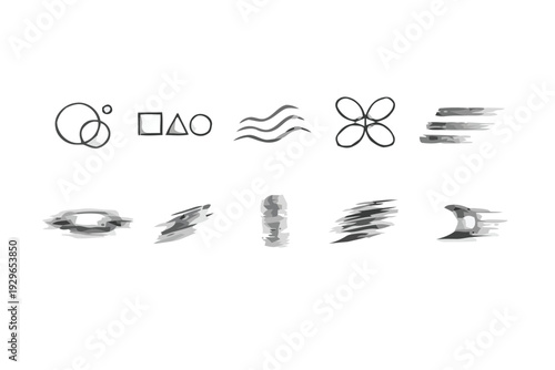 Abstract brush stroke shapes and lines representing movement and organic forms