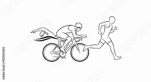 Outline of athletes in a multi-sport race swimming, cycling, and running