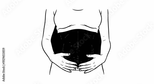 Line drawing of a pregnant abdomen area with hands cradling the belly