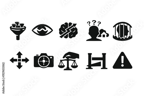 Abstract concept icons for strategy, thinking, and legal matters