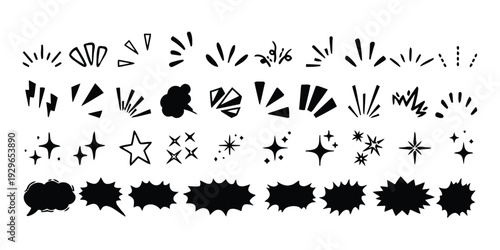 Abstract explosion, comic burst and starburst graphic elements and symbols