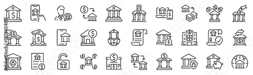 Bank icons line art for finance and banking services