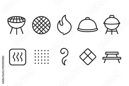 Barbecue grill icons set collection of outdoor cooking and picnic elements