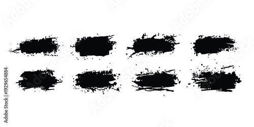 Black ink splatter brush stroke elements for artistic designs