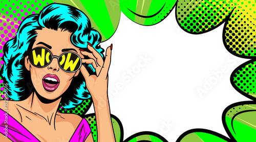 Pop Art Wow Woman - Retro Comic Book Surprise with Sunglasses