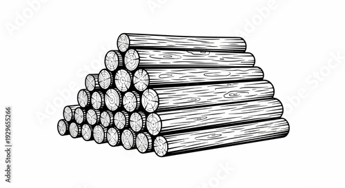 Stacked logs, a pyramid of cut timber showing wood grain and growth rings