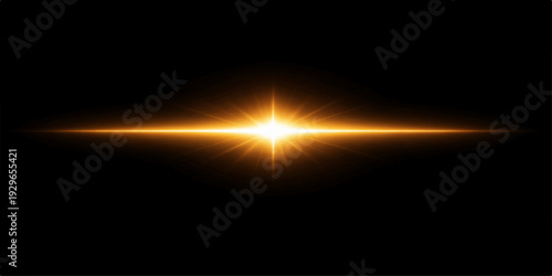 Yellow glowing horizontal light line on dark background with sharp bright flare effect for sci-fi visuals