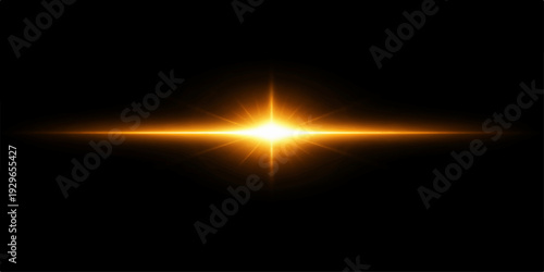 Bright horizontal yellow light flare on dark background with glowing center for modern digital design visuals