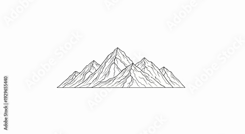 A line drawing of a mountain range with multiple peaks under a white background