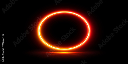 Futuristic neon red circular light with glowing edges and smooth gradient effect on dark background for design
