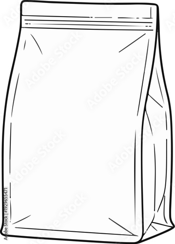 A simple black and white illustration of a stand-up pouch with a ziplock closure