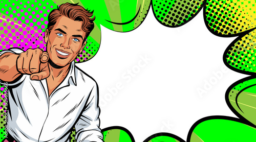 Pop Art Man Pointing - Retro Comic Book Style Illustration