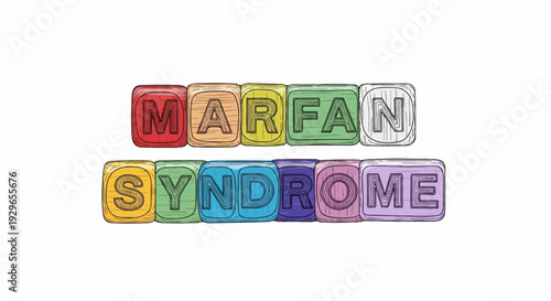 Colorful wooden alphabet blocks spell out "MARFAN SYNDROME" on a white background