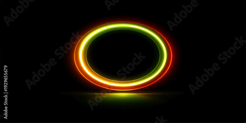 Glowing neon zero ring with bright energy light on dark space background