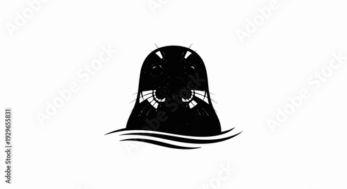 Stylized black seal with whiskers, emerging from wavy water, minimal graphic