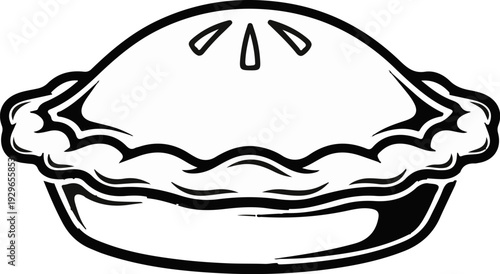 Black and white graphic of a whole pie with crimped edges and vents on top