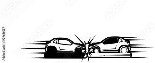 Two cars colliding head-on with abstract motion lines suggesting impact