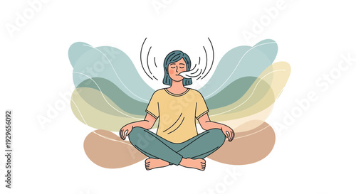 A person meditating in a serene environment, promoting wellness and calmness, depicted in a simple illustration style.