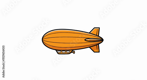 An orange blimp with a rounded body, tail fins, and a gondola