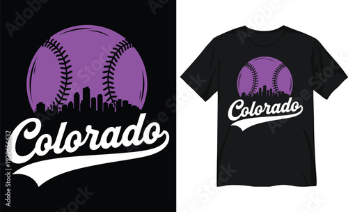 Colorado Baseball Skyline Graphic - Purple Denver Sports Fan Design