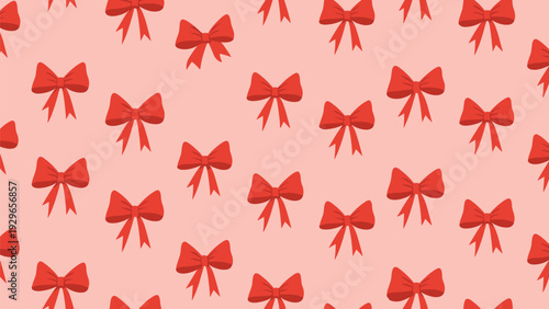 Cheerful seamless pattern featuring small red ribbons tied in bows evenly spaced on a soft pink background for feminine designs.