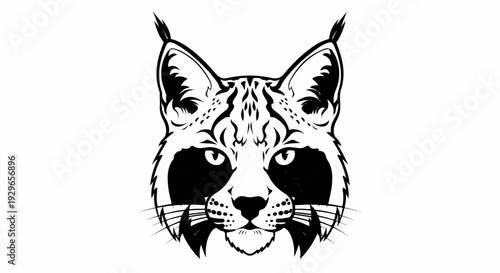 Stylized black and white illustration of a fierce lynx head with pointed ears
