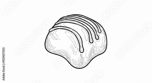 Detailed line drawing of a rich chocolate confection with glossy swirls