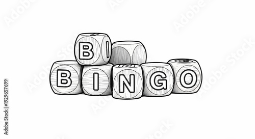 Seven wooden lettered blocks spell out BINGO in a layered formation