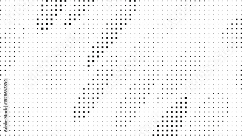 A black and white abstract pattern created using a grid of varying sized dots and squares isolated on transparent background, Vector, illustration