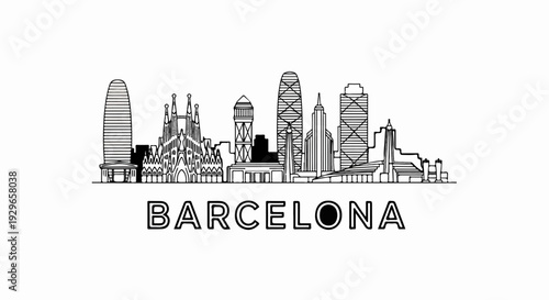 Stylized black and white line art skyline of a European city, with distinct architecture and a text label