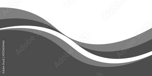 Minimalist black and gray wave vector design with smooth flowing curves at the bottom, transitioning into a clean white background. Ideal for banners, footers, or modern layouts.