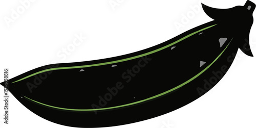 A dark, elongated vegetable with a green stripe and small gray flecks