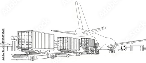 Cargo loading at airport with containers being transferred to an aircraft