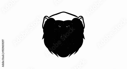 A stylized black silhouette of a bear's head with sharp features and ears