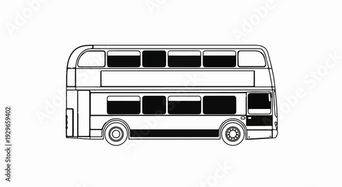 Black and white outline of a double-decker bus with filled-in windows