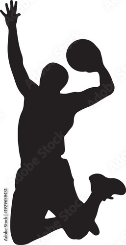 Dynamic silhouette of basketball player jumping to score
