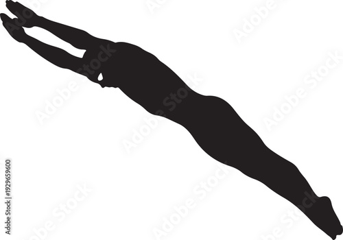 Diver in mid jump with arms outstretched in air
