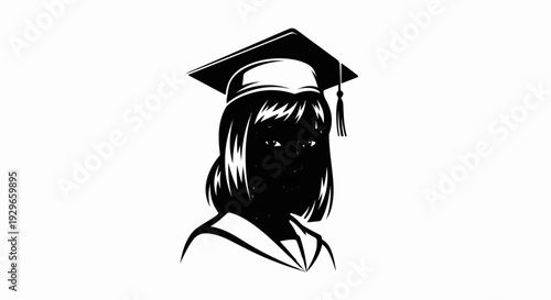 Stylized portrait of a person wearing a graduation cap and gown