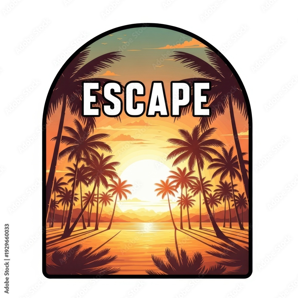 Obraz premium Tropical beach sunset escape arch illustration