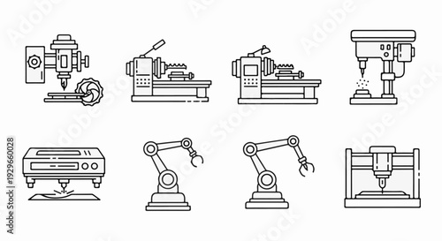 Collection of industrial manufacturing and automation equipment icons