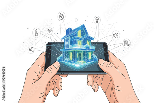 Smart house technology. Home controlling system. Isometric vector illustration. New creative design.
