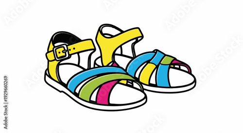 Colorful children's sandals with multiple straps and buckles