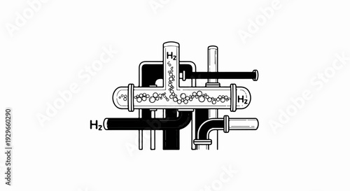 Illustration of a hydrogen gas production or processing system with bubbling tubes