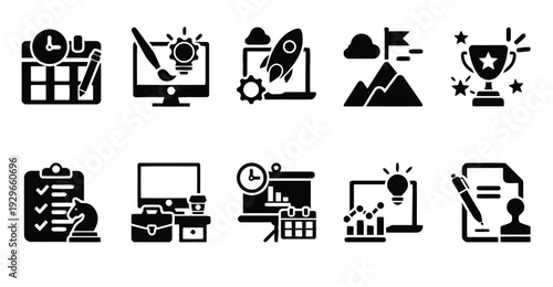 Business and strategy icons for project management and success