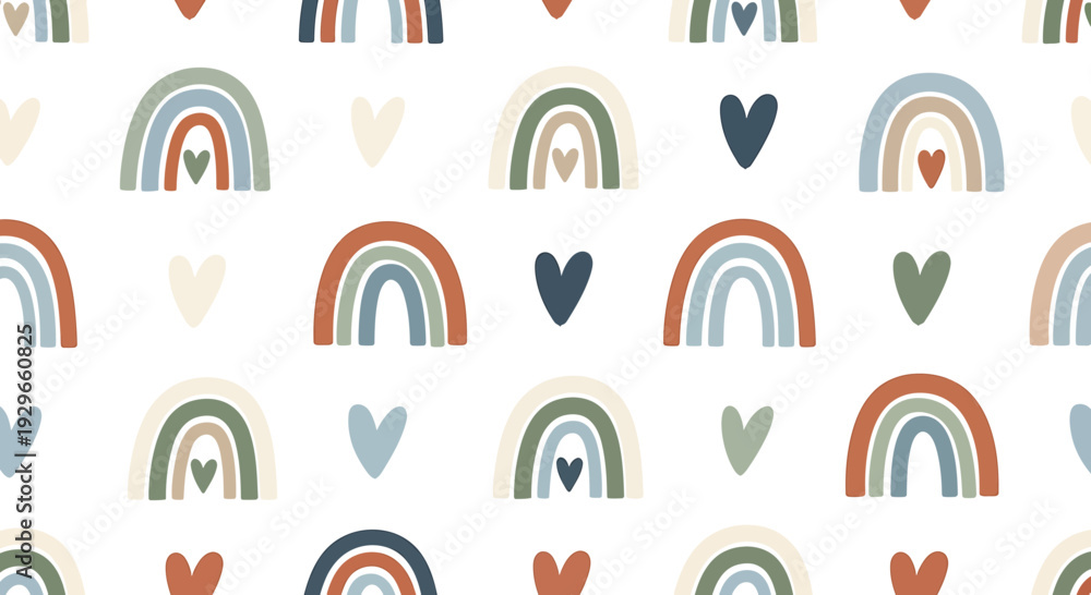Fototapeta premium Boho Rainbow and Heart Seamless Pattern