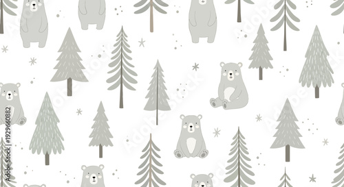 Cute Bear and Pine Tree Seamless Pattern