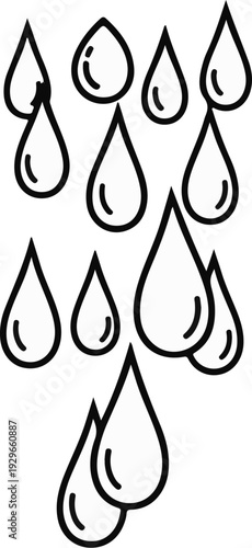 A stylized illustration of multiple water droplets falling in a cascading pattern