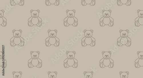Cute Teddy Bear Pattern Seamless Background - Simple Line Art Toy Design